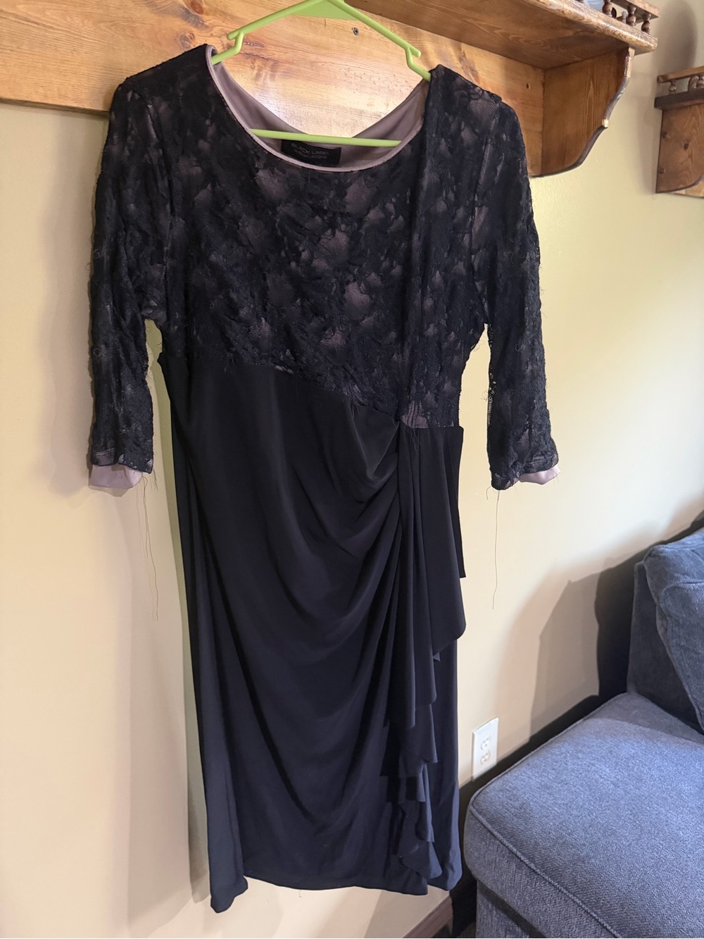 Black Label Black Lace-Overlay Long Sleeve Evening Dress